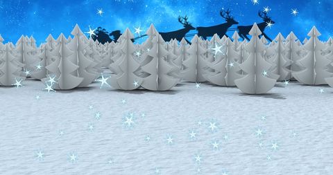 Christmas Night with Silhouetted Reindeer in Snowy Forest