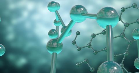 3d molecular structure on blurred grey background
