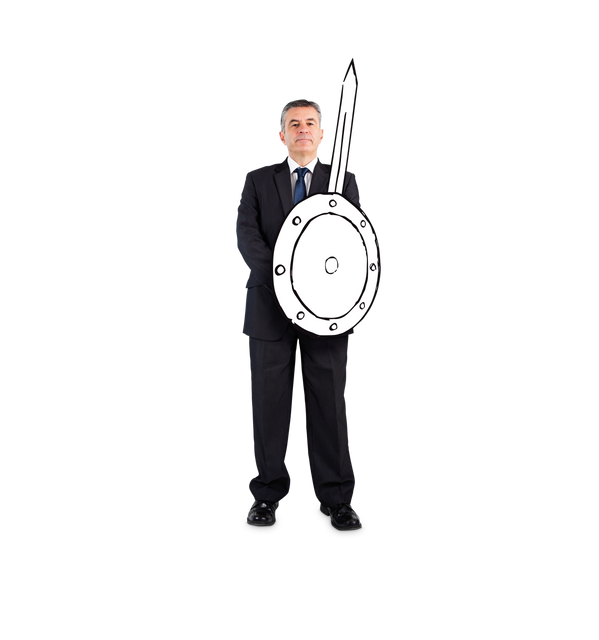 Businessman Holding Sword and Shield on Transparent Background for Business Concept - Download Free Stock Videos Pikwizard.com