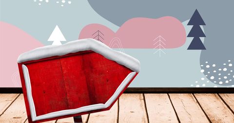 Festive Street Sign on Wood Deck Against Abstract Winter Backdrop