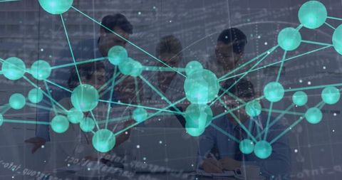 Corporate team collaboration with technology data overlay