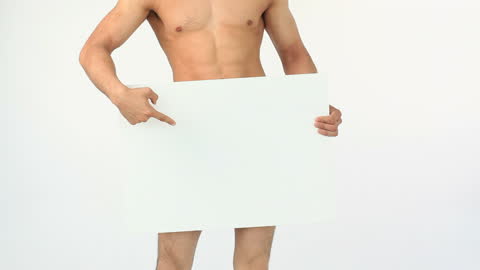 Man Holding Blank Sign for Custom Message on White Background