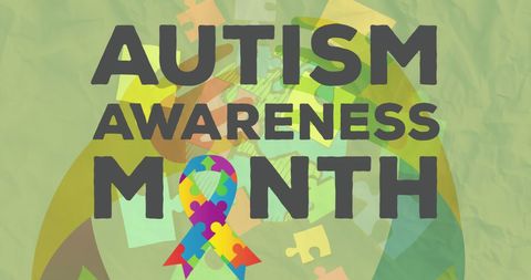 Autism Awareness Month Celebration with Puzzle Ribbon Design