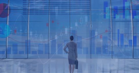 Businesswoman Analyzing Digital Graphs Through Office Window