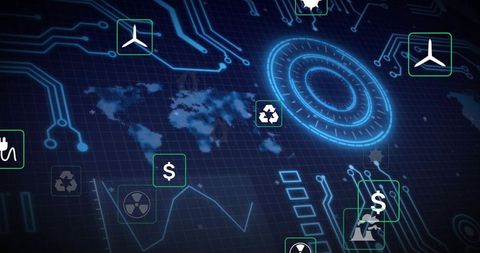 Holographic Energy Dashboard Showing Futuristic Analytics and Renewable Power Icons