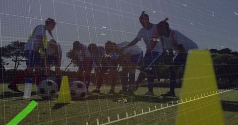 Strategic soccer practice with data analysis overlay