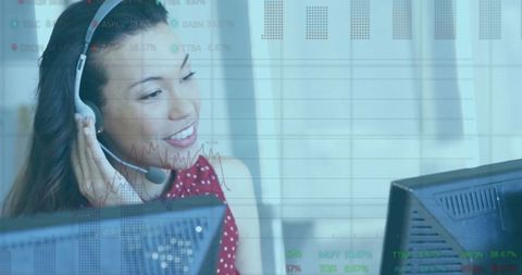 Businesswoman in call center distant communication technology concept