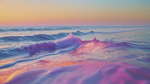 Pastel sunset waves reflecting hues in tranquil seascape