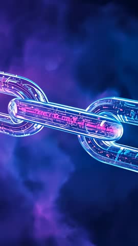 Rotating Neon Chain Link Revealing Particle Nebula Intro for Futuristic Tech Vertical