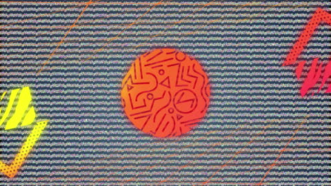 Vibrant Digital Art with Glitch Effects and Abstract Shapes