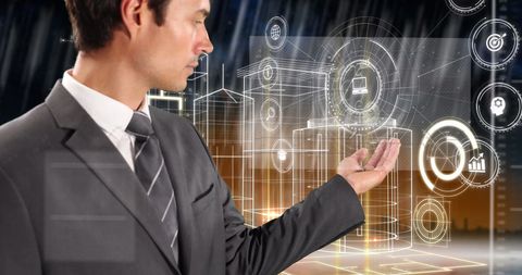 Businessman Interacting with Virtual Metaverse Cityscape - Download Free Stock Images Pikwizard.com