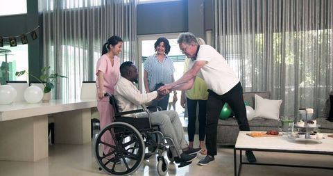 Happy patients welcomed by friendly physiotherapy team