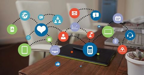 Digital Data Icons Interface Enveloping Laptop Workspace - Download Free Stock Images Pikwizard.com
