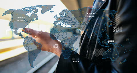 Global Connectivity and Digital Technology Theme with World Map Overlay