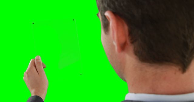 Businessman Using Transparent Digital Tablet with Green Screen - Download Free Stock Images Pikwizard.com