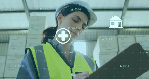 Warehouse Worker with Digital Data Overlay in Logistics