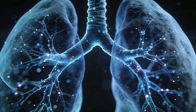 Translucent Lungs with Illuminated Bronchial Network and Particle Flow Visualization