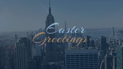 Easter Greetings Text Overlaying Cityscape