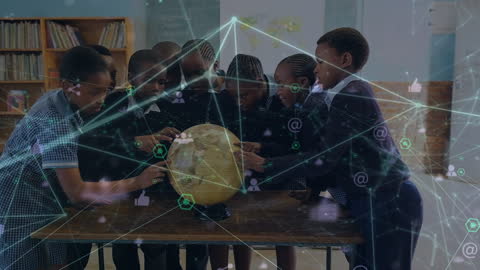 African American Students Learning Geography with Globe and Technology