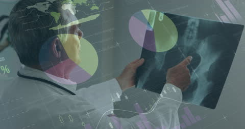 Doctor Analyzing X-Ray with Financial Data Overlay
