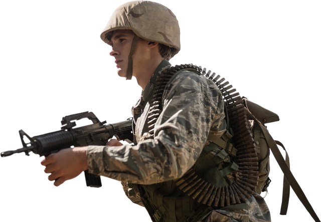 Transparent image of soldier carrying rifle while walking - Download Free Stock Videos Pikwizard.com