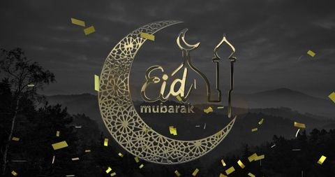 Elegant Eid Mubarak Greetings over Crescent Moon and Mosque - Download Free Stock Images Pikwizard.com