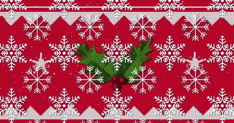 Festive red knit pattern with snowflakes and holly design