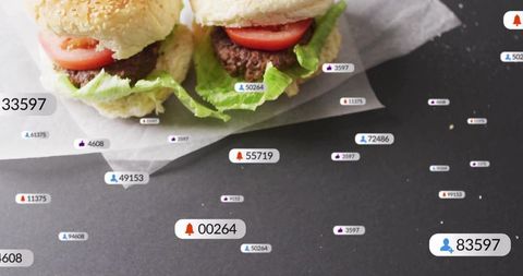 Social overlay icons on slider burgers with sesame buns
