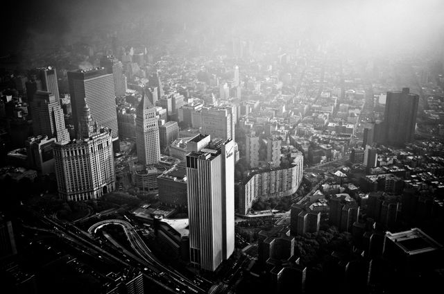 Aerial View of Cityscape with Tall Skyscrapers in Black and White - Download Free Stock Photos Pikwizard.com