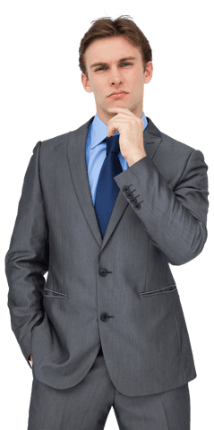 Confident Businessman in Thought on Transparent Background