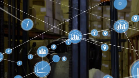 Digital Network Connections in Modern Empty Warehouse