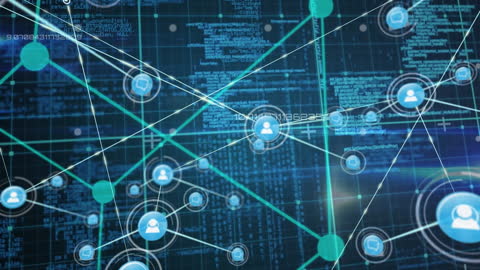 Abstract Network of Digital Connections with Virtual Icons