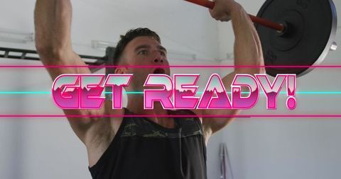 Motivated Male Weightlifter with Neon Get Ready Text in Gym - Download Free Stock Images Pikwizard.com