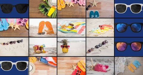 Beach Vibes Sunglasses Collage for Summer Inspiration - Download Free Stock Images Pikwizard.com