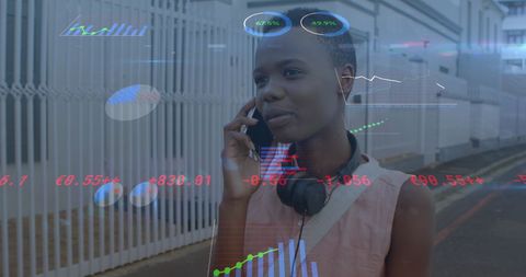 African American Woman Using Smartphone with Digital Data Overlay - Download Free Stock Images Pikwizard.com