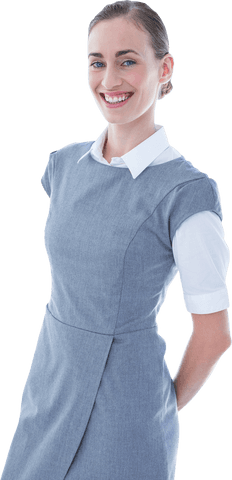 Transparent Businesswoman Smiling in Professional Attire