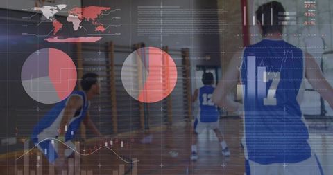 Basketball Training with Analytics Overlay, Player 17 in Blue Jersey on Court