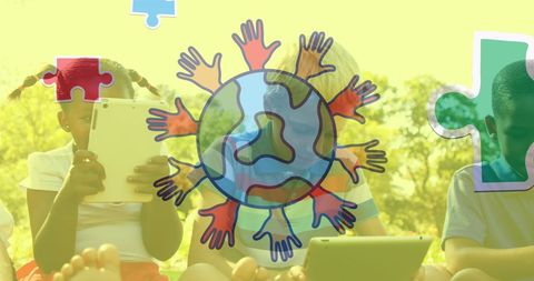 Diverse Children Using Tablets with Autism Awareness Symbols - Download Free Stock Images Pikwizard.com