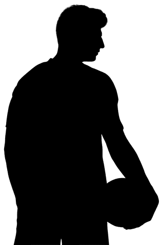 Dynamic athlete holding ball silhouette on transparent background