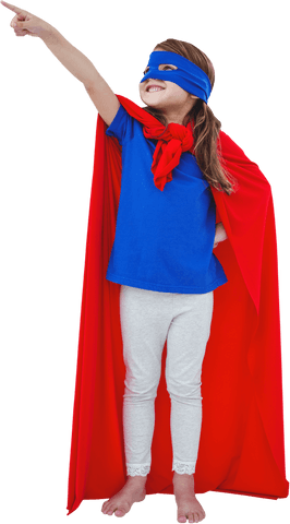 Transparent Background Girl in Superhero Costume Pointing Forward