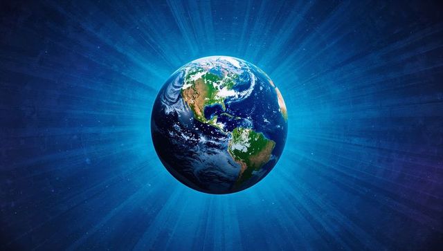 Glowing Planet Earth in Cosmic Outer Space with Radiant Light and Stars