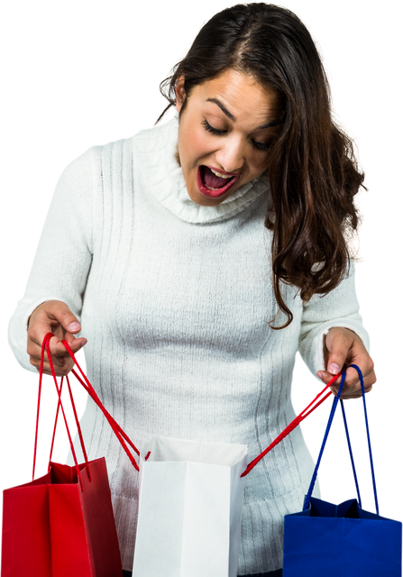 Transparent Excited Woman Holding Holiday Shopping Bags in Festive Season - Download Free Stock Videos Pikwizard.com