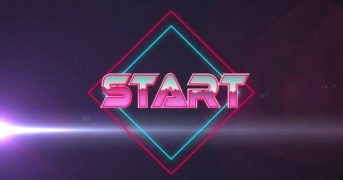 Retro Start Text with Neon Diamond and Light Flare
