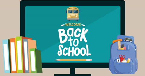 Back to School Animation on Computer Monitor With Supplies