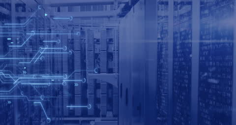 Illuminated Circuit Board and Servers in Digital Data Center