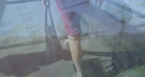 Successful Businesswoman Striding with Data Overlay