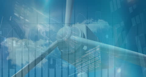 Renewable Energy Concept with Wind Turbine and Data Visualization