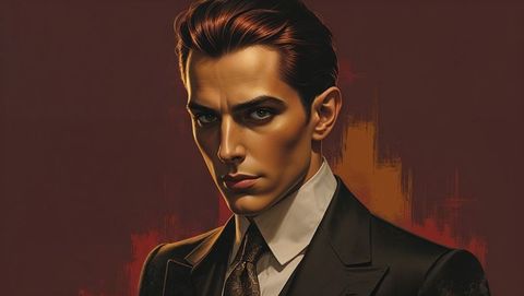 Elegant man in pinstripe suit posing against dramatic backdrop