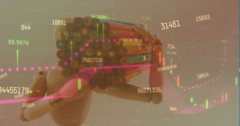 Mannequin with Pencils Amid Digital Financial Data Visualization