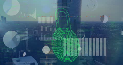 Cybersecurity Concept with Digital Padlock and Data